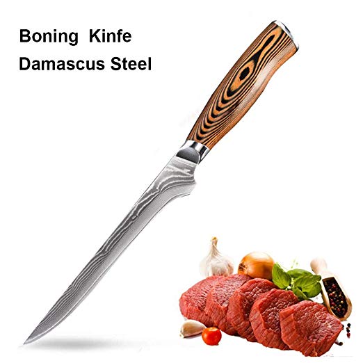 6 Inch Boning Knife- Super Sharp VG-10 Damascus Steel Boning Knife, 76 Layers High Carbon Steel & Comfortable Wooden Handle