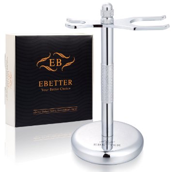 eBetter® - Luxury Chrome Safety Razor and Shaving Brush Stand, Prolong the Life of Your Razor and Shaving Brush, Keep Your Brush Clean and Dry