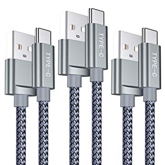 USB C Cable, ALCLAP 3-Pack (6.6 6.6 6.6FT) USB Type C Cable Fast Charger Nylon Braided USB A 2.0 to USB-C Cord Compatible Samsung Galaxy S10 S9 S8 Plus Note 9, Moto Z, Google Pixel, LG G5 6 V20 (Grey)