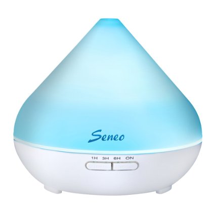 Seneo 300ml Aromatherapy Essential Oils Diffusers Ultrasonic Cool Mist Humidifiers with 3 Timer Settings 7 LED Color Changing Lamps 5 Hours Continuous Mist Mode for Yoga Bedroom Baby Room