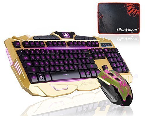 Bluefinger® Three Color Adjustable Luminous With Purple Red Blue Gaming Keyboard And Mouse Combo Set Golden   A Mouse Pad As a Gift