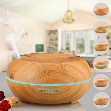 200ml Aroma Essential Oil Diffuser2016 NEW DesignURPOWER Wood Grain Ultrasonic Cool Mist Whisper Quiet Humidifier with 4 Timer Settings 7 LED Color Lights Waterless Auto Shut-off