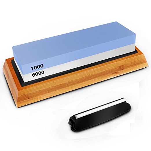 Whetstone Eco-Home Knife Sharpening Stone Waterstone Sharpener Combination Grit with Non-Slip Bamboo Base (1000/6000)