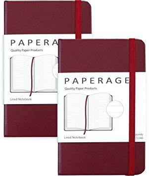 2-Pack Pocket Notebook Journal Notepad Small, College Ruled, 3.7" x 5.6", Hard Cover Mini Journal, 100 GSM Thick Paper, Inner Pocket (Burgundy Lined)