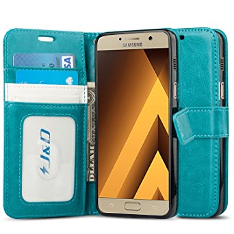 Galaxy A5 2017 Case, J&D [Wallet Stand] [Slim Fit] Heavy Duty Protective Shock Resistant Flip Cover Wallet Case for Samsung Galaxy A5 (Release in 2017) - Aqua