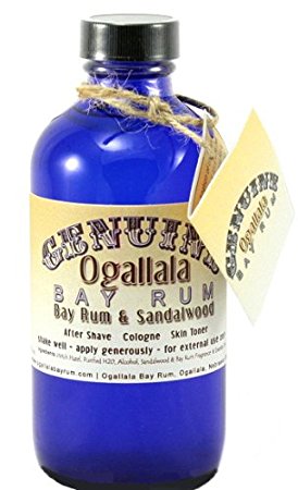 8 oz Genuine Ogallala Bay Rum & Sandalwood Aftershave Old-time looking bottle and label.