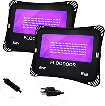 LED Black Light, Floodoor 60W Flood Lights IP66-Waterproof Prefect for Backlight Party, Fluorescent Poster, Fishing Body Paint,Stage Lighting,Disco Lights [2 Pack]