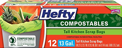 Hefty Compostables Tall Kitchen Scrap Bags (13 Gallon, 12 Count)