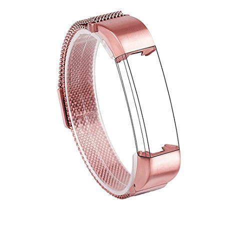 Band for Fitbit Alta / Fitbit Alta HR, Wearlizer Milanese Loop Band Replacement Metal Stainless Steel Strap Sport Wristband for Fitbit Alta - Rose Pink Gold