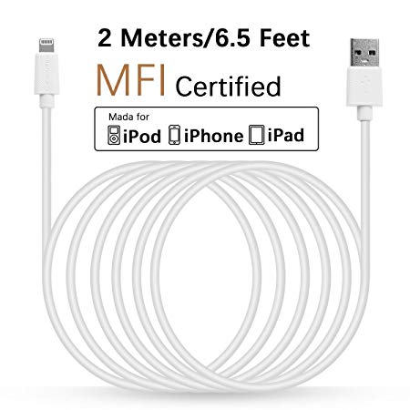 LP LINKPIN 6.5ft (2 Meters) Lightning Cable (Apple MFI Certified) Sync and Fast Charging for iPhone iPad iPod Ultra-High Lifespan - White