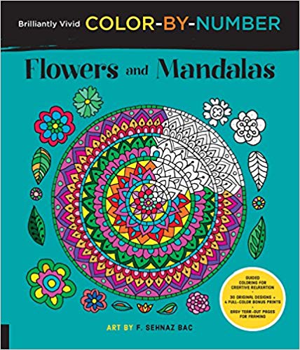 Brilliantly Vivid Color-by-Number: Flowers and Mandalas: Guided coloring for creative relaxation--30 original designs   4 full-color bonus prints--Easy tear-out pages for framing