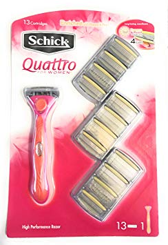 Schick Quattro for Women Razor, Enriched with Papaya and Pearl, 13 Cartridges