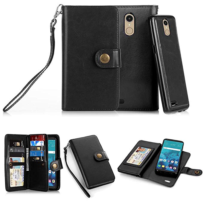 LG Stylo 4, LG Q Stylus Case, 10 Card Slot - ID Slot, Button Wallet Folio PU Leather Case Cover with Detachable Magnetic Hard Case - Black