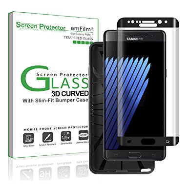 Galaxy Note 7 Screen Protector Glass Curved Screen with Slim Bumper Case, amFilm Glass Screen Protector and compatible case for Samsung Galaxy Note 7 2016 (1-Pack)