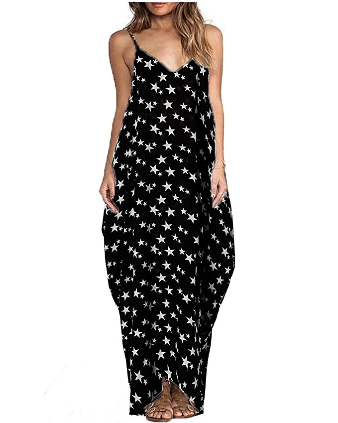 ZANZEA Women's Boho Floral Print V Neck Spaghetti Strap Long Maxi Dress Sundress