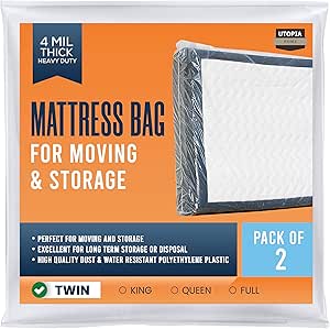 Utopia Home Mattress Bag for Moving Twin Size (Pack of 2), 4 Mil Thick Mattress Storage Bag, Plastic Mattress Cover, Fits Mattresses up to 14 Inches