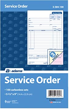 Adams Service Order Form, 3 Part, Carbonless, 5 2/3"X9" Inches, 250 Sets per Pack (3-584)