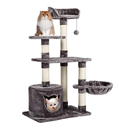 CO-Z Reinforced Cat Tree Condo Tower Large Cats Scratching Posts Watchover Perches, Cozy Cat Hammock, Spacious Cat Nest Dangling Toy, Cotton Carpet Wrapped