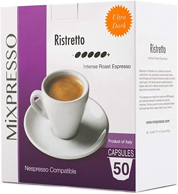 Mixpresso Coffee Espresso Capsules Compatible With Nespresso Original Brewers Single Cup Coffee Pods| 100% Italian Coffee Ristretto | Intense Roast Espresso, 50 count