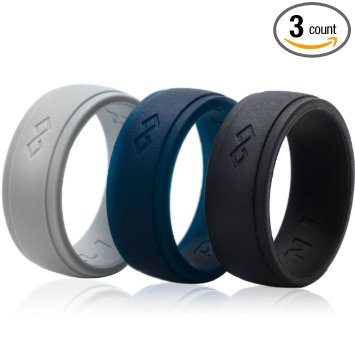 Silicone Rings | Wedding Bands for Men - 3 Rings Pack - RINFIT Designed Hypoallergenic Medical Grade Silicone Ring - Black, Blue, Gray - Comes with a Gift Box!