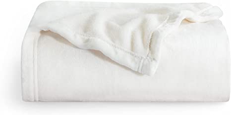 Bedsure Flannel Fleece Luxury Blanket White Twin Size Lightweight Cozy Plush Microfiber Solid Blanket…