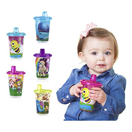 Nuby 5 Piece Printed Cup with Spout Free Flow Wash or Toss, Assorted