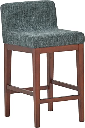 Amazon Brand – Rivet Mid-Century Modern Upholstered Low Back Kitchen Counter Height Stool, 37"H, Blue