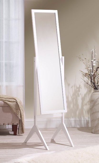 Mirrotek Adjustable Free Standing Tilt Full Length Body Floor Mirror, Cheval Style Tall Mirror, White