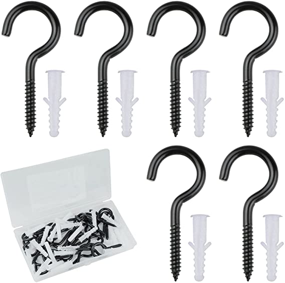 30 Pcs 304 Stainless Steel Screw Eyes Hooks, 2" Black Self-Tapping Screws Lag Eyebolt Hook for Indoor Outdoor Plant Hangers, Hanging Lights and Wires (30, 2inch)