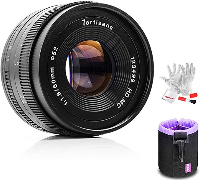 7artisans 50mm F1.8 APS-C Manual Fixed Lens for Sony E-Mount Mirrorless Cameras,Multi-Layer Coating,All Metal Body with Lens Bag, Pergear Cloth