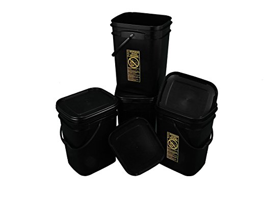 Black Rectangular Bucket 5.3-Gallon Bucket with Black Snap-on Lid, 4 Pack