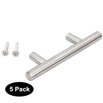 5pack Brushed Stainless Steel T Bar Kitchen Cabinet Door Handles Drawer Pull Knobs Overall Length:100mm-4in,Hole Centers:64mm-2.5in