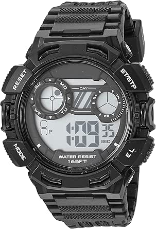 Amazon Essentials Men's Digital Chronograph Black Resin Strap Water Resistant Watch