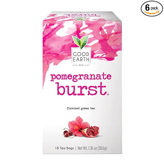 Good Earth Green Tea, Pomegranate Burst, 18 Count Tea Bags (Pack of 6) (Packaging May Vary)