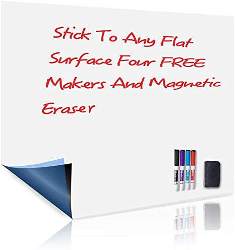 UCMD Magnetic Whiteboard Sticker, Dry Erase Sheet 17" x 12" Great for Wall Refrigerator, Bonus 4 Dry Erase Markers, 1 Magnetic Eraser- Whiteboard Sheet