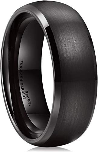 King Will TYRE Black Domed Tungsten Ring 8mm Brushed Matte Finished Wedding Band Size 7-14