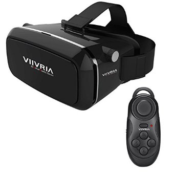 VIIVRIA ® 3D VR Virtual Reality Headset ,Adjust Google Cardboard VR BOX For 3.5-6 inch Phone ,Private Mobile 3D Cinema (NEW UPDATED VR Headset  Mini Bluetooth Remote Controller)