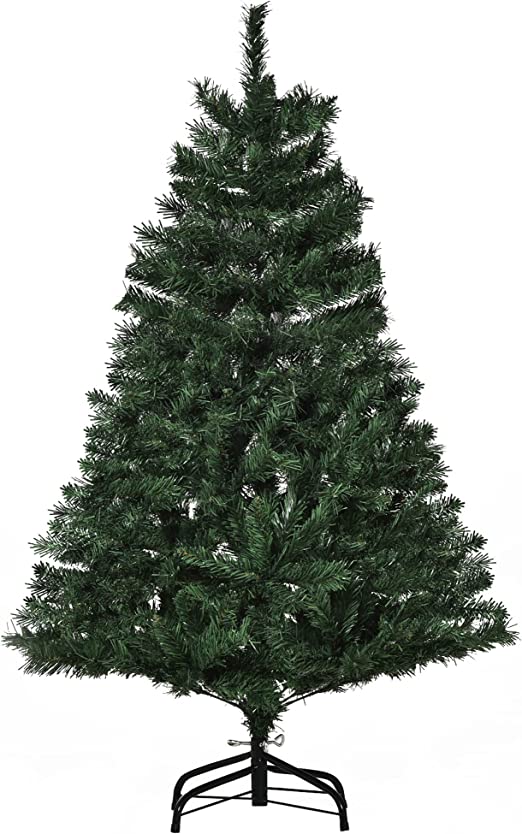 HOMCOM Árbol de Navidad 120 cm Artificial con 255 Agujas de Pino de PVC Ignífugo Base Plegable y Soporte de Acero Montaje Rápido Decoración Navideña para Interiores Verde