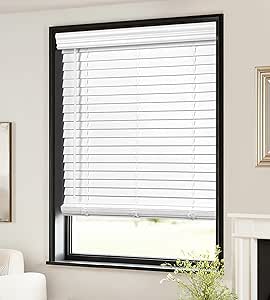 LazBlinds 2-inch Cordless Faux Wood Blinds with Royal Valance, Room Darkening Horizontal Window Blinds, Inside Mount Blinds for Windows - Actual Blinds Size: 22.125'' W x 36'' H - White