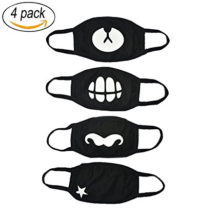 Mouth Mask, 4Pcs Pack Unisex Korean EXO Mask Anti-dust Black Cotton Facial Kpop Mask (Combination 3)