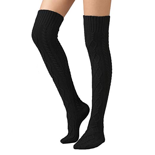 SherryDC Women's Cable Knit Thigh High Boot Socks Extra Long Winter Stockings Leg Warmers