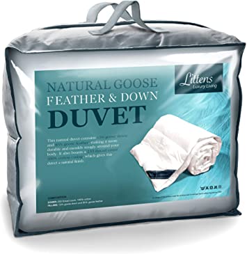 Littens - White Goose Feather And Down Duvet Quilt, 15 Tog Superking Bed Size, 100% Cotton Anti-Dust Mite