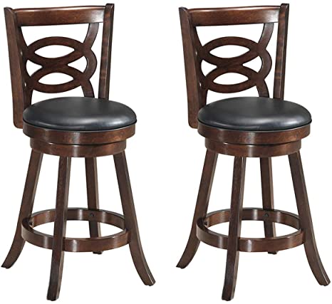 COSTWAY Bar Stools Set of 2, Counter Height Dining Chair, Fabric Upholstered 360 Degree Swivel, PVC Cushioned Seat, Perfect for Dining and Living Room (Height 24"-Set of 2)