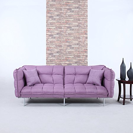 Divano Roma Furniture Collection - Modern Plush Tufted Linen Fabric Splitback Living Room Sleeper Futon (Purple)