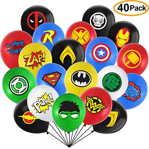 Rekcopu Superhero Party Supplies 40 Pack Superhero Balloons 12 Inches Latex Balloons Superhero Party Favors for Kids Birthday Party Decorations