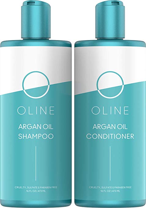 Oline Naturals Argan Oil Shampoo & Conditioner Set Sulfate free, (2 X 16 oz/473 ml) Dry Shampoo Moroccan Argan Oil Shampoo for Men and Women & Color Treated Hair & Hair Strengthener