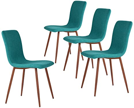 Homy Casa Set of 4 Dining Chairs Scandinavian Retro Style with Fabric Seat & Back and Metal Legs PVC Coating for Kitchen Dining Room (Green)