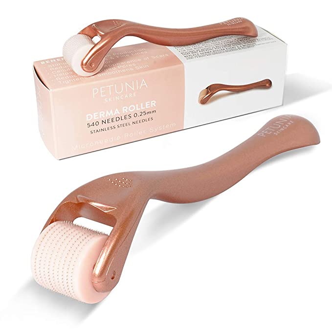Rose Gold Derma Roller 0.25mm 540 Stainless Steel Needles Microdermabrasion Instrument For Face Includes Free Storage