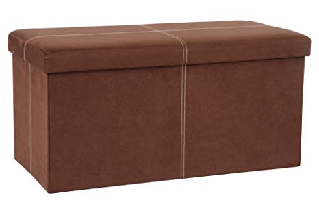 FHE Group Microsuede Folding Storage Ottoman Bench, 30 by 15 by 15 Inches, Brown