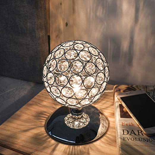 KINGSO K5 Silver Crystal Table Lamp Night Light Ball Dimmable Modern Bedside Lamp Ball Touch Sensor Touch Sensor Diameter 120mm for Living Room Bedroom【G9 Bulb Not Included】